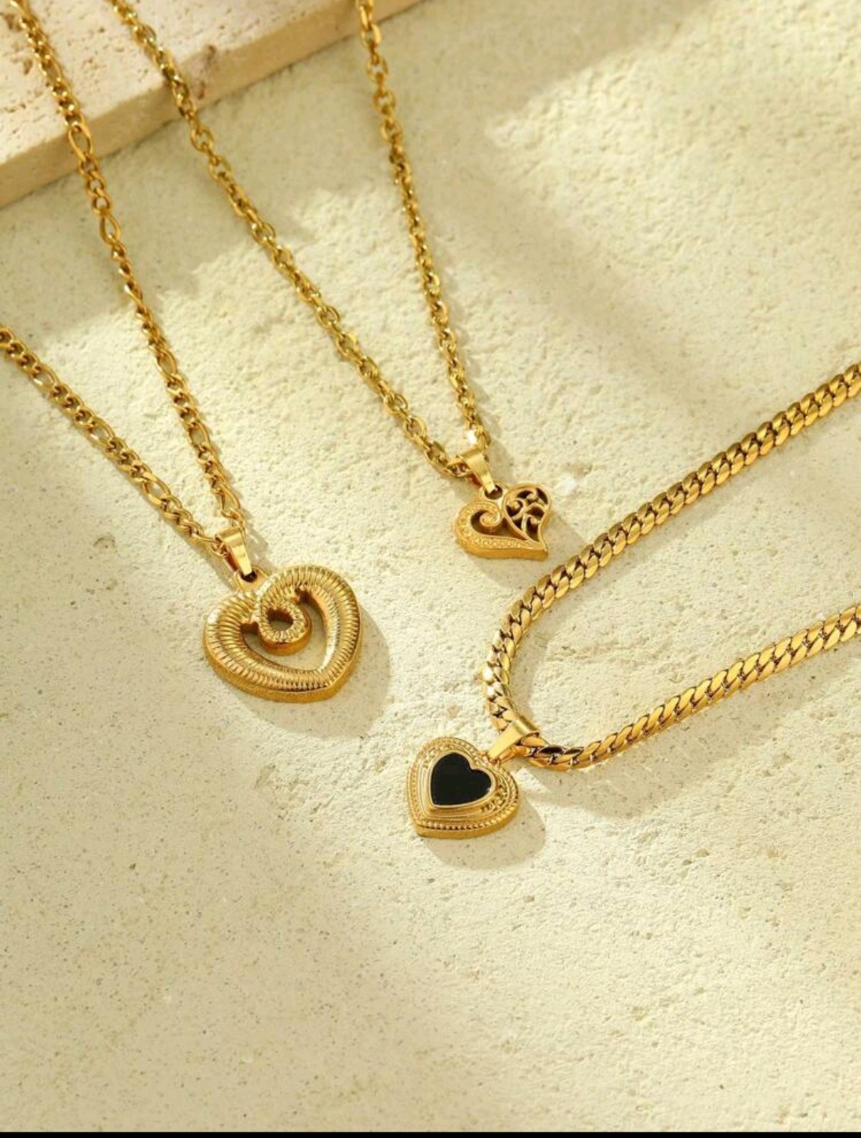 Layered 18K Gold Heart Pendant Necklace for Women – Multi Chain Stack
