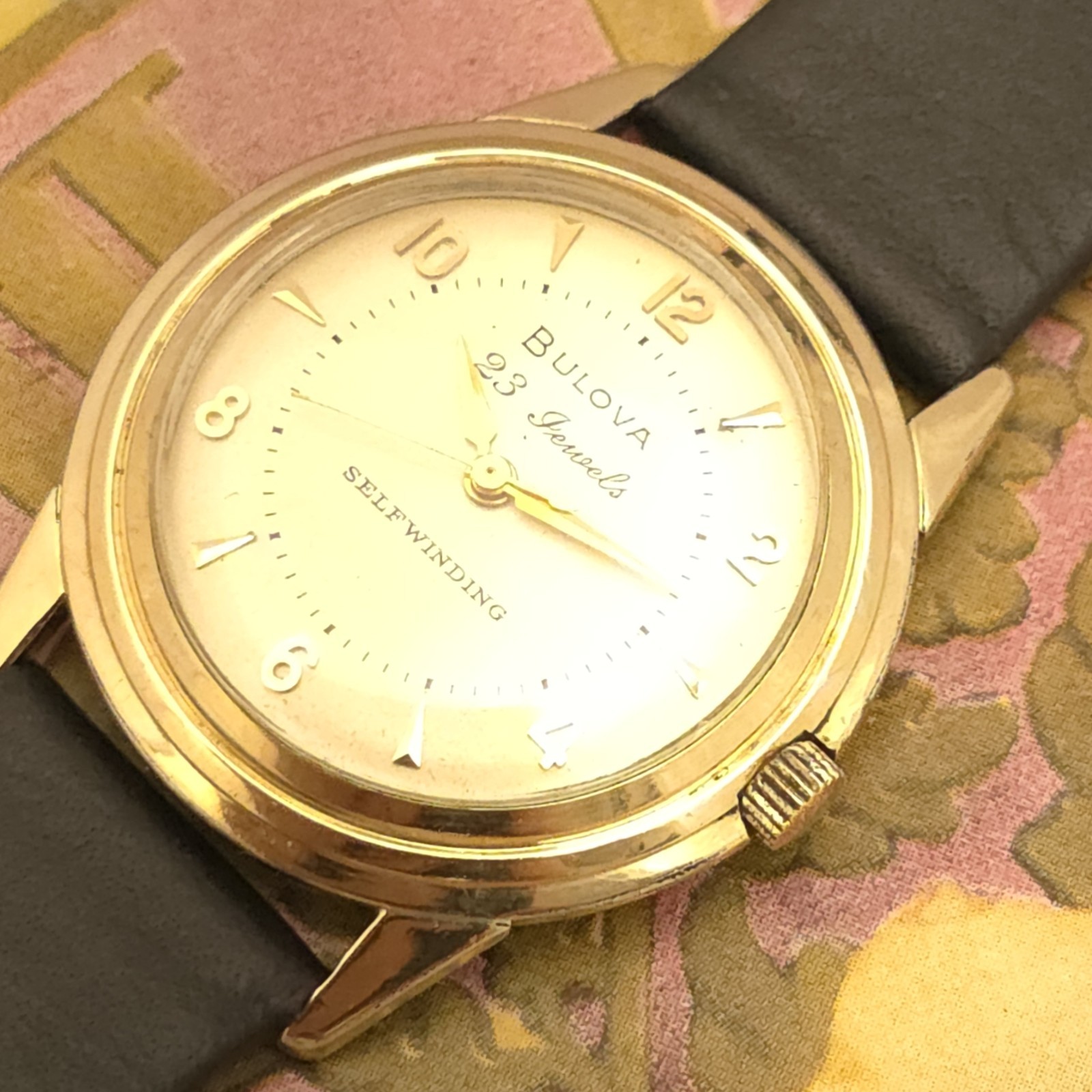 TW7 23j SHARP 1956 UFO BULOVA FLYING SAUCER SELF WIND 14k GOLD FILLED SS RUNS A+