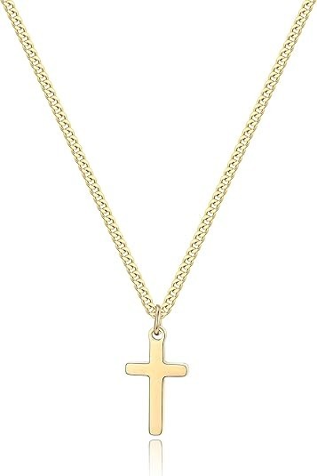 Collar de cruz chapado en oro de 14 quilates para hombre, cadena Figaro de acero