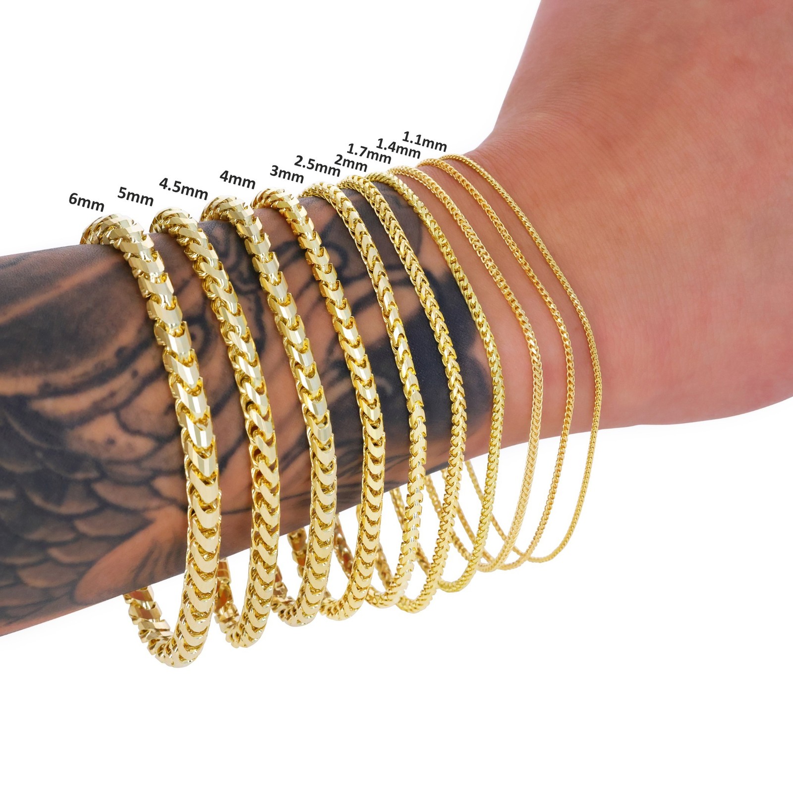 14K Yellow Gold Solid Franco 1.1mm-6mm Diamond Cut Spiga Chain Bracelet 7″ 8″ 9″