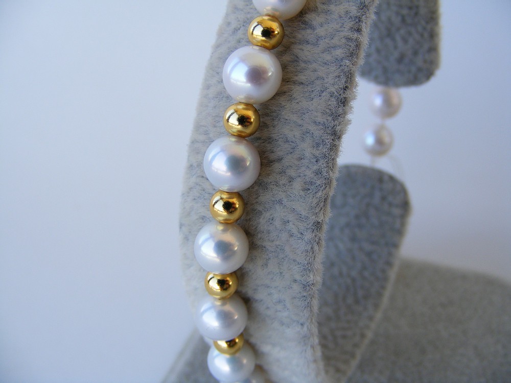 New bracelet Akoya saltwater pearl 6,5mm real solid 24carat gold women’s gift