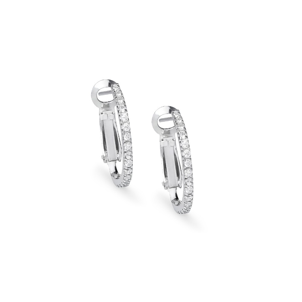 Cubic Zirconia Clutchless Oval 21mm Hoop Earrings in Sterling Silver
