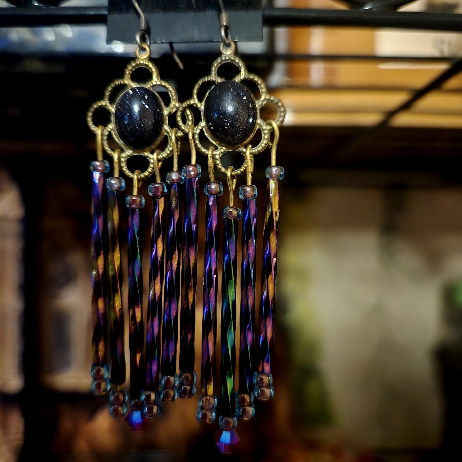 Purple Goldstone Purple Spiral Earrings Sterling Silver Wires. Made In Idaho.