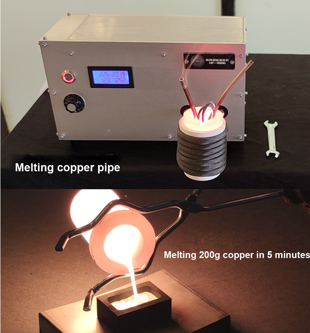 3KW Induction Furnace Metal Melting Smelt Gold Copper Iron 1600℃ 220V 1P