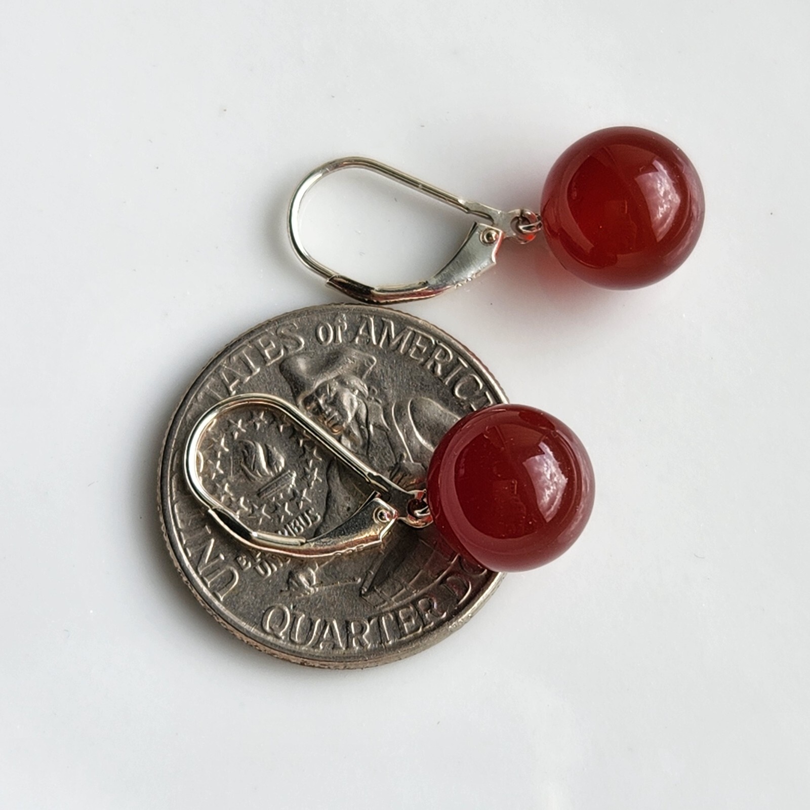 TEAR DROP Round 10.6mm Natural CARNELIAN LEVER BACK 1” EARRINGS 925 Silver