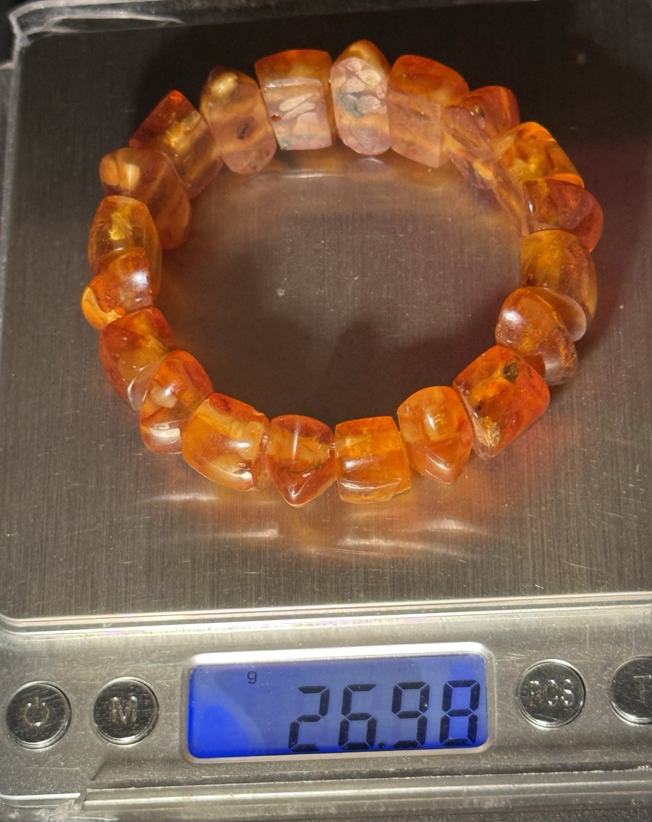 Natural Lithuanian Baltic Amber Stretch Bracelet 26.98g Honey Cognac Quality
