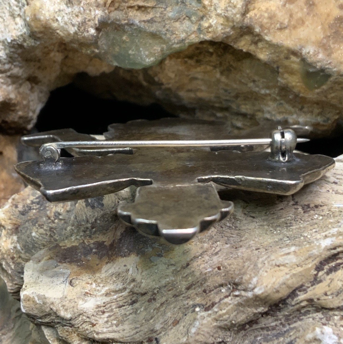 Vintage, 1940’s Native American Sterling Silver & Turquoise Knifewing Pin, 25.0g
