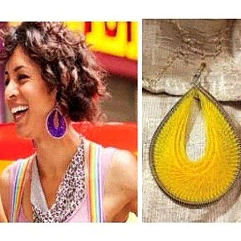 Y2K Large String Art Weaved Earrings Yellow Retro Tear Drop Copper Wired Summer