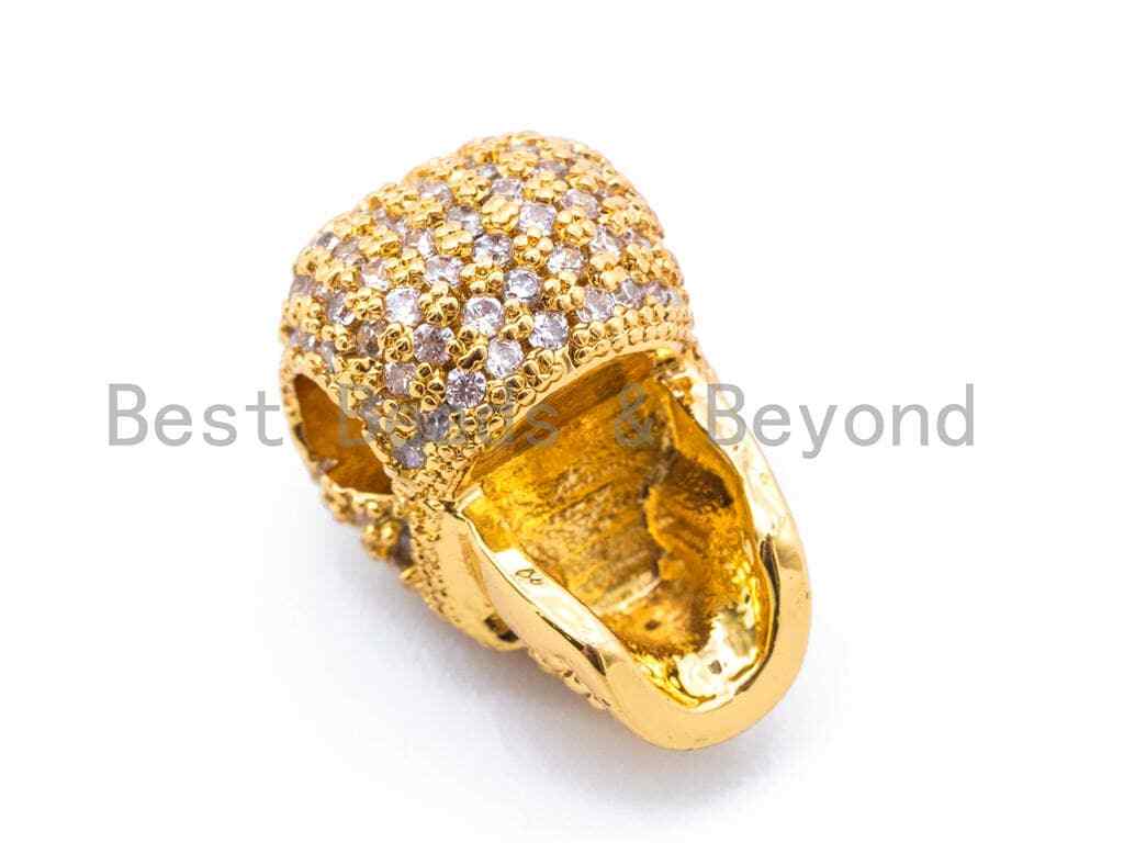 15x11mm 3D CZ Micro Pave Skull Charms, Gold/Black/Silver/Rose Gold Spacer Beads