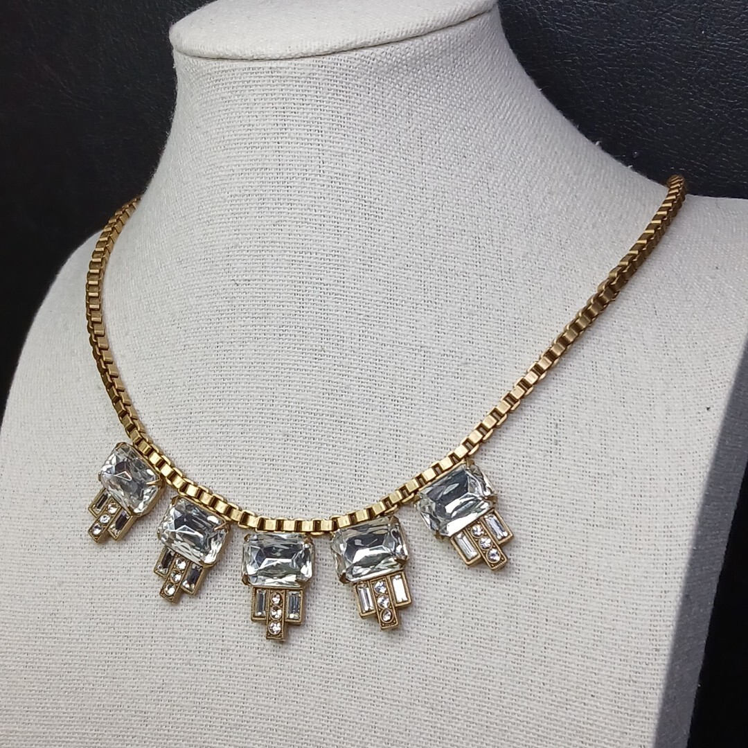 LOREN HOPE Bib Necklace Clear Rhinestone Matte Gold Tone. 13-853