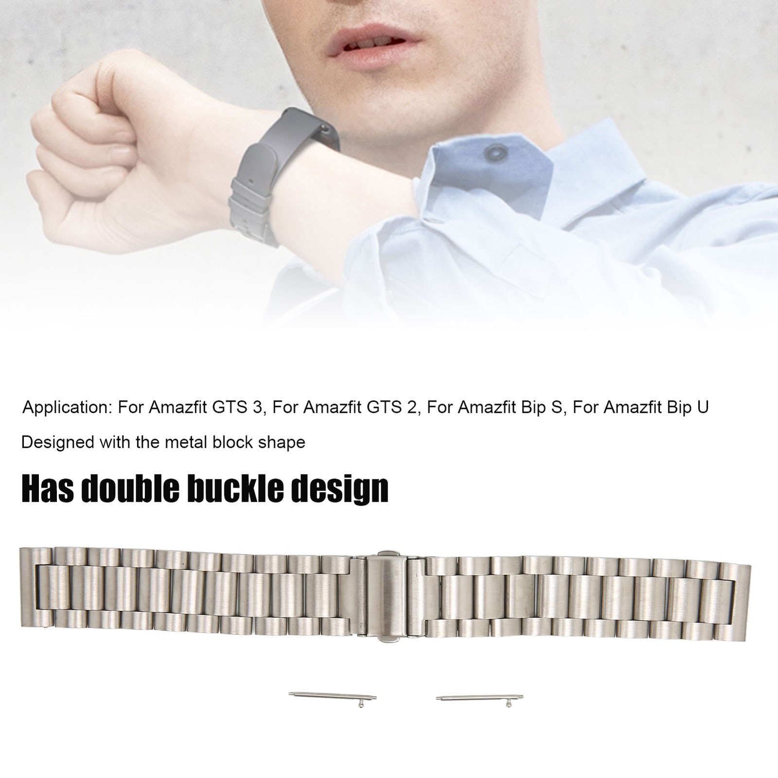 Smartwatch Band 20mm Double Buckle Wrist Strap Matel With Watch Pin For