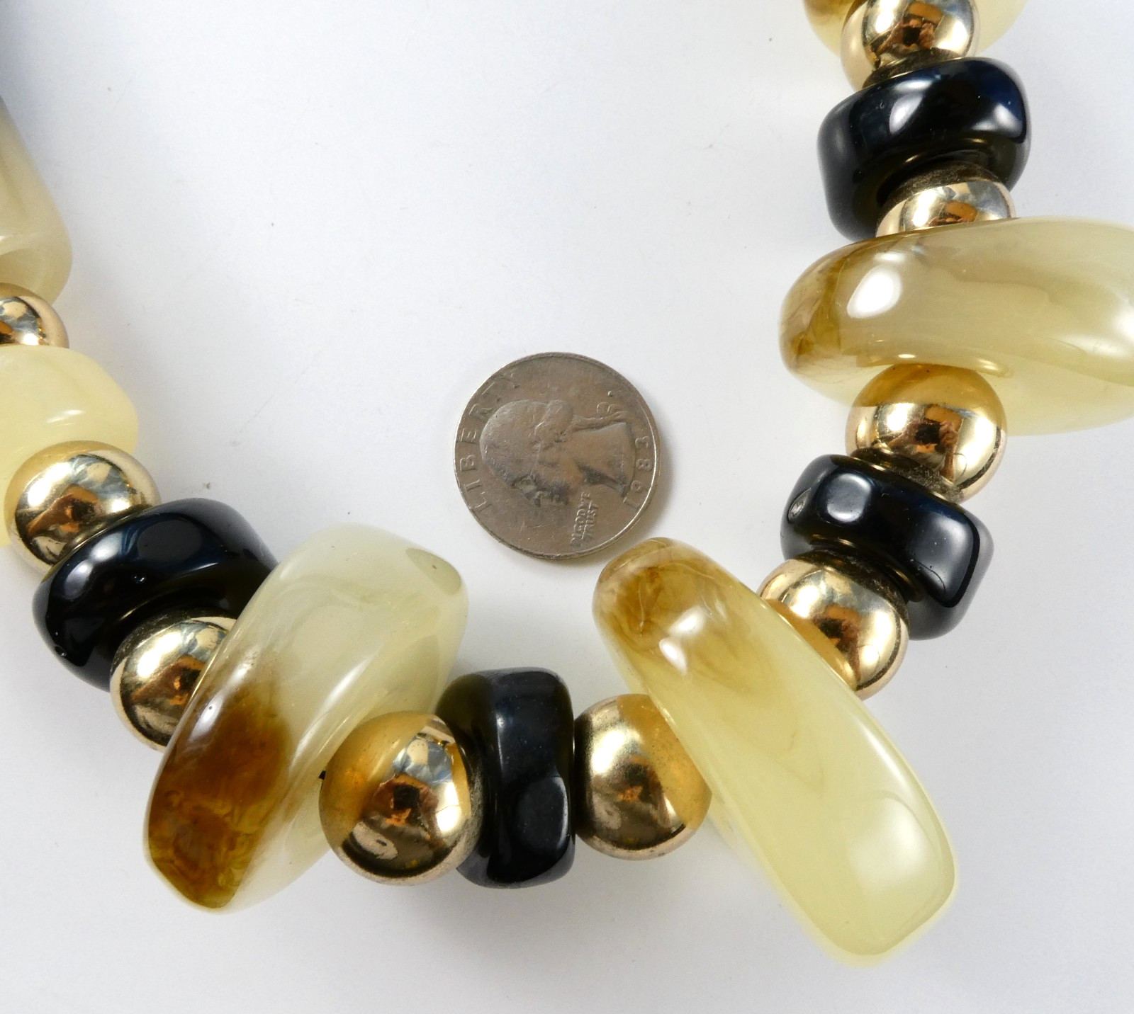 Vtg Lucite Acrylic Fashion Necklace Thick Chunky Nice Quality w/ Gold Beads