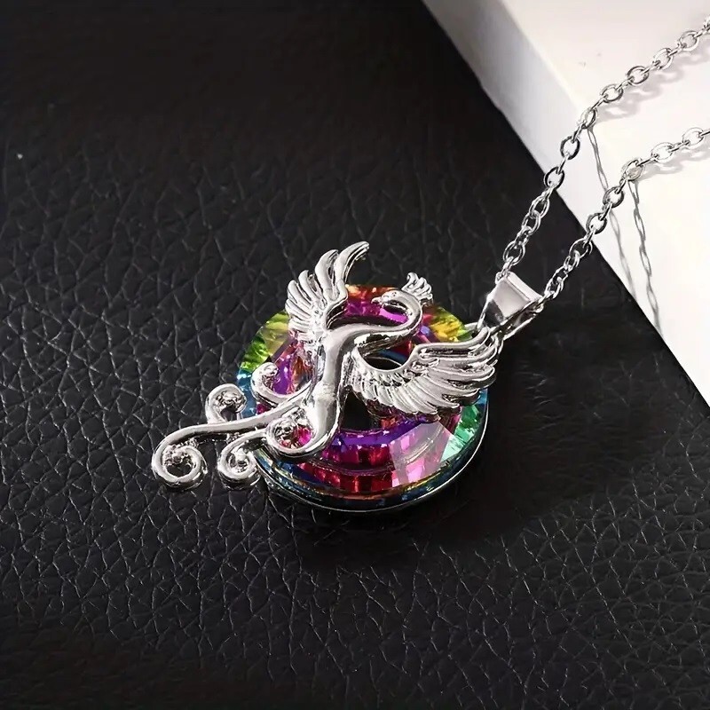 Rainbow Mystical Fire Topaz 925 Sterling Silver Charms Phoenix Pendant Necklace