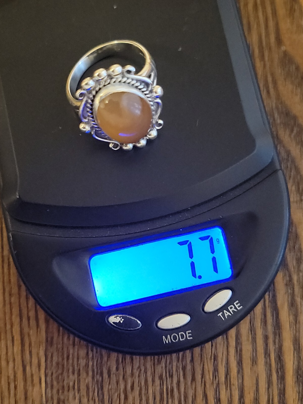 Amber Egg Yolk Chalcedony Ring Sterling Size 8.25 Ornate Design