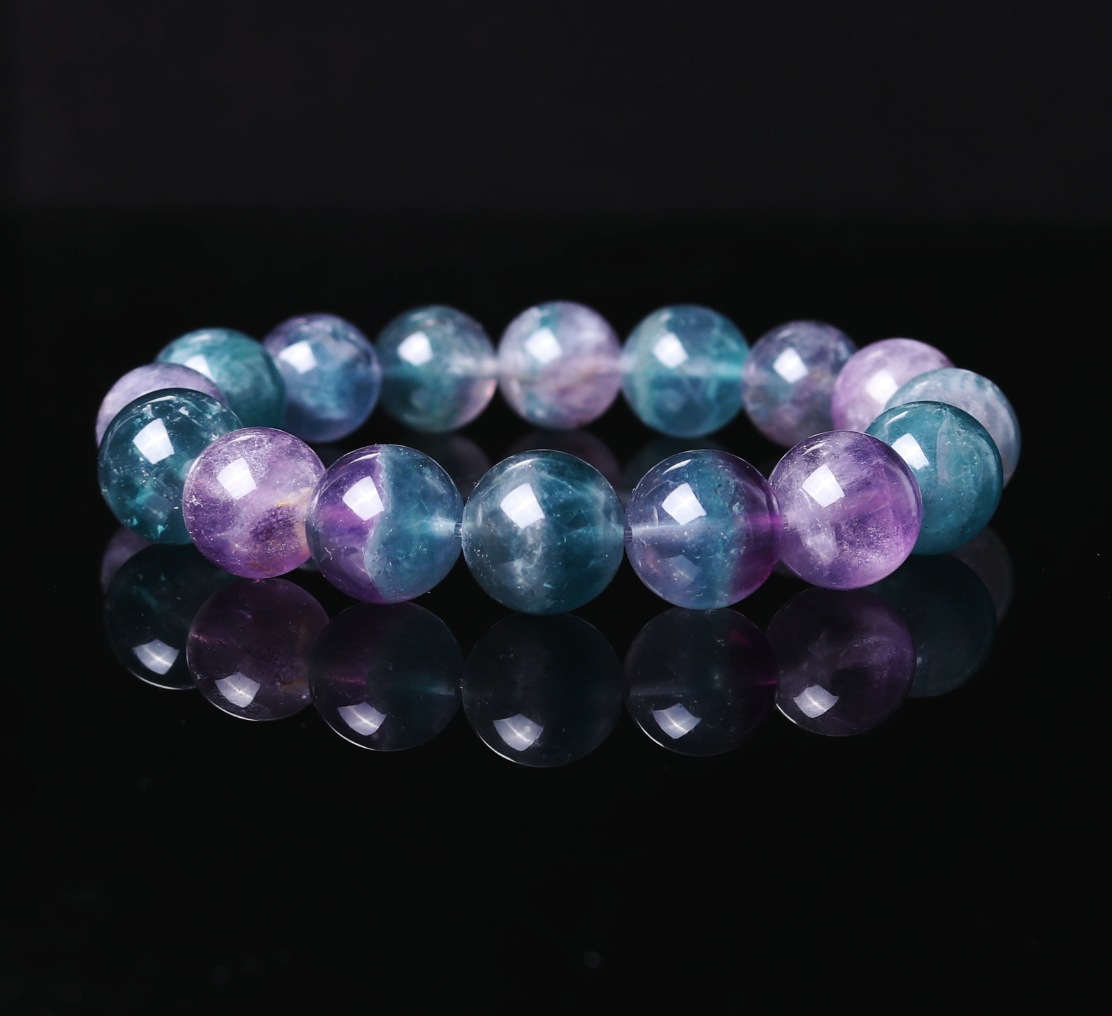 12-13.4mm Natural Blue Green Purple Fluorite Crystal Quartz Beads Bracelet C698