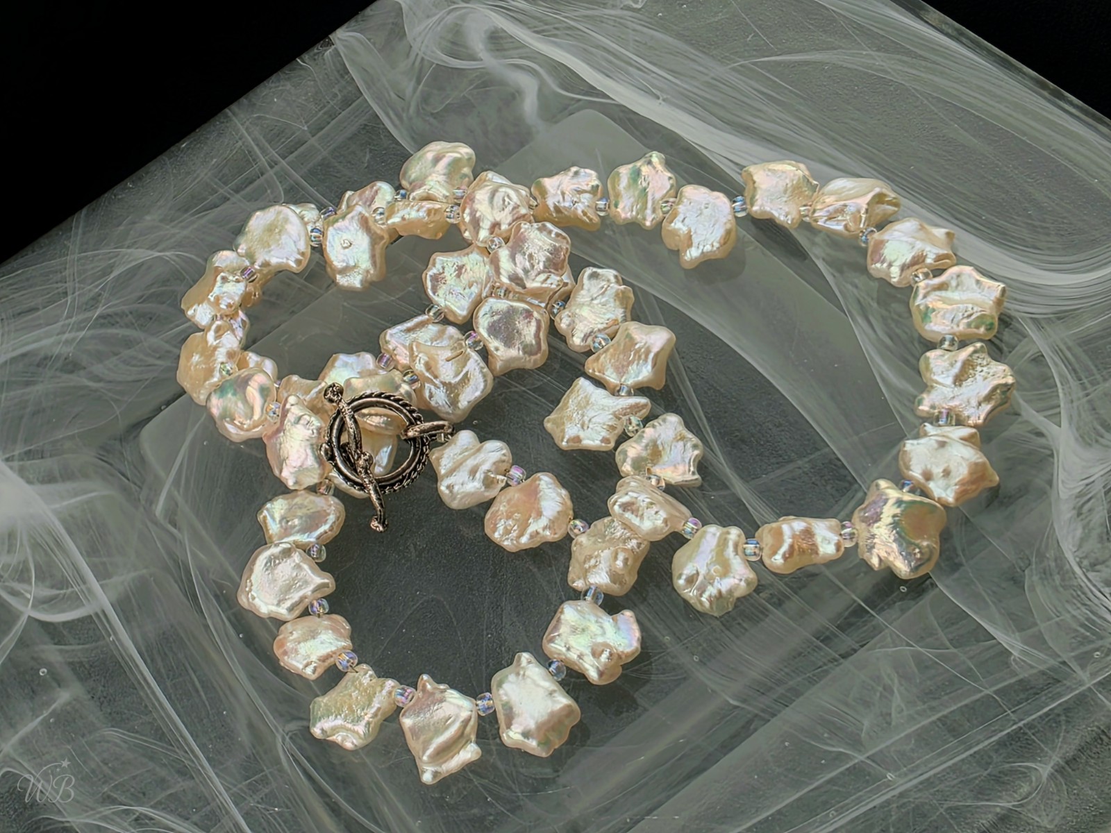 Real White Baroque Freshwater Cultured Pearl Star Necklace 20″ Silver Tone Clasp