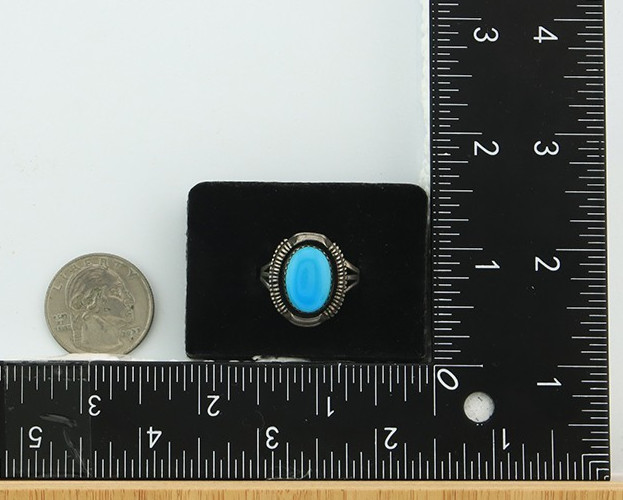 Navajo Ring Sterling Silver Natural Turquoise Signed LY Vintage Size 10.0