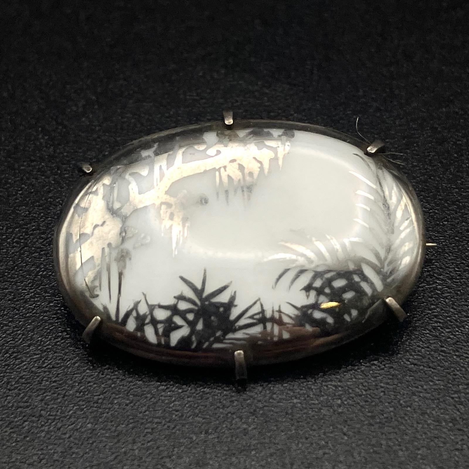 Vintage Olive Commons Cameona Palm Brooch Platinum Paint Sterling Silver 1 “