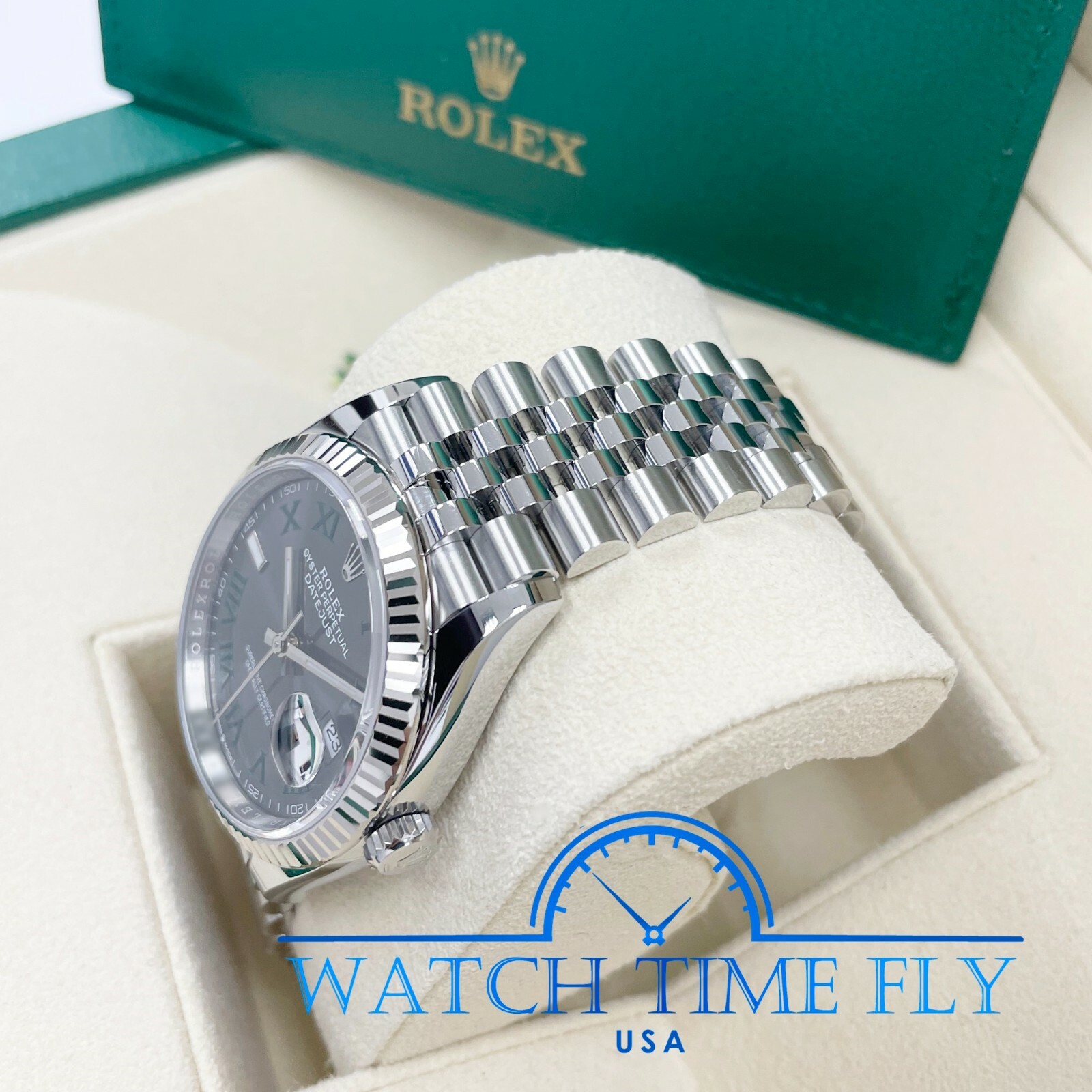 Rolex 126234 Steel Datejust 36 Fluted Bezel Wimbledon Rhodium Roman Dial Jubilee
