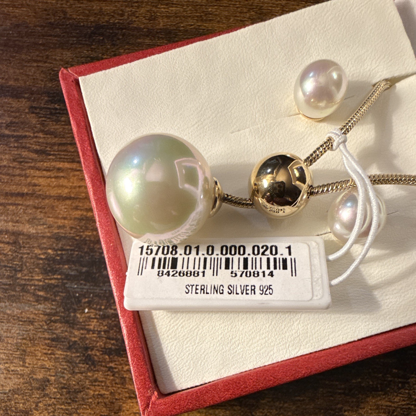 Majorica White Pearl Pendant Necklace Ear Ring 925 Ster. Silver Adjustable Snake