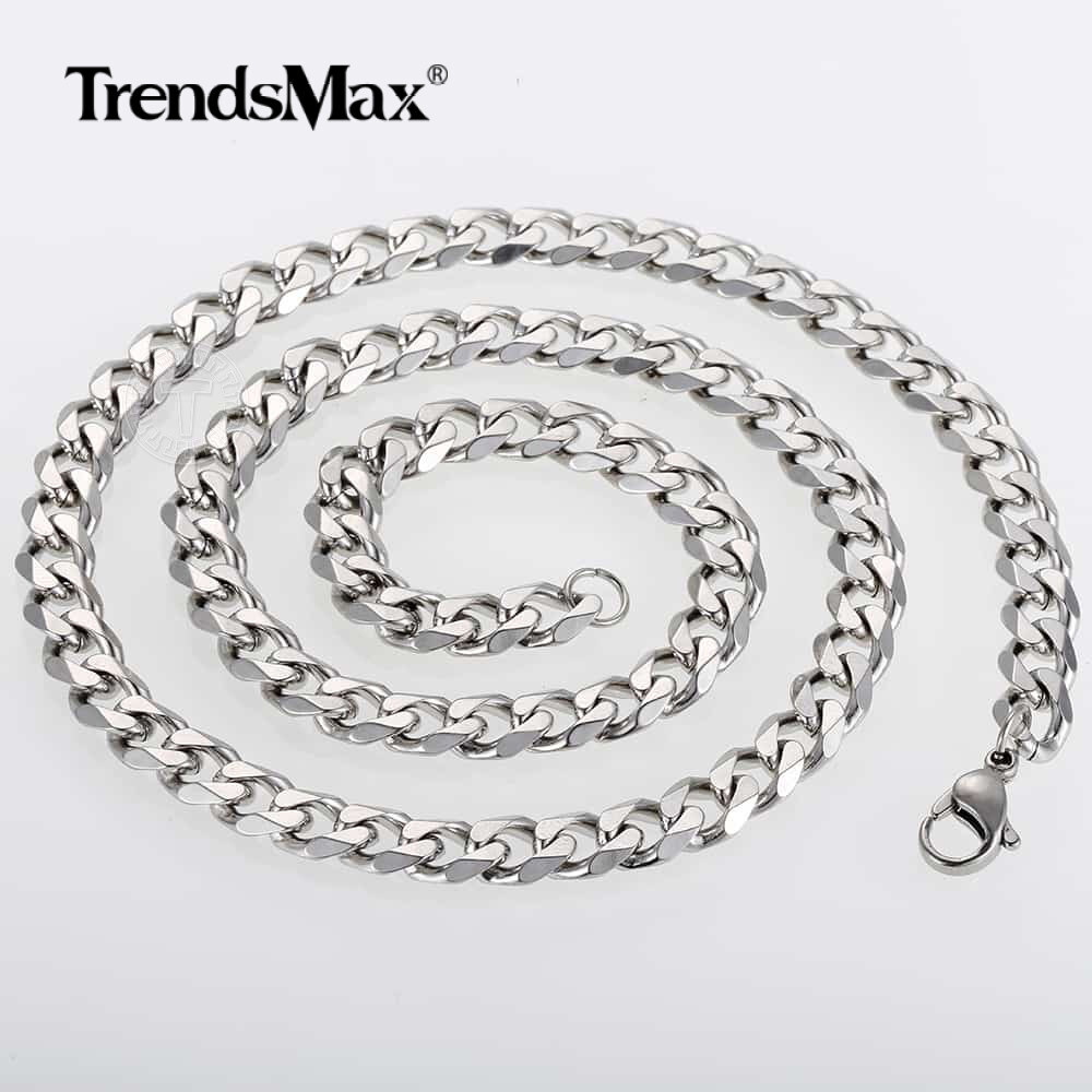 6mm Stainless Steel Chain Necklace Silver Cuban Curb Link Jewelry 18-30″