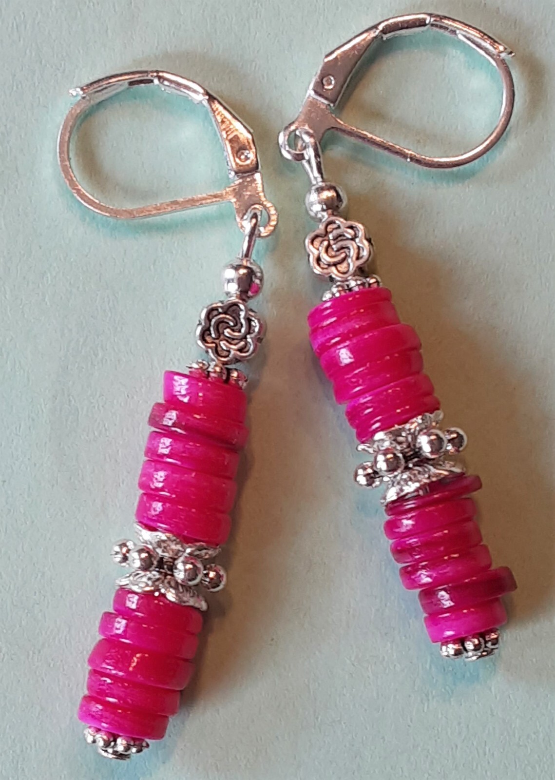DARK PINK HEISHI CHIP DROPS bronze or silver pl leverback CHOOSE XX