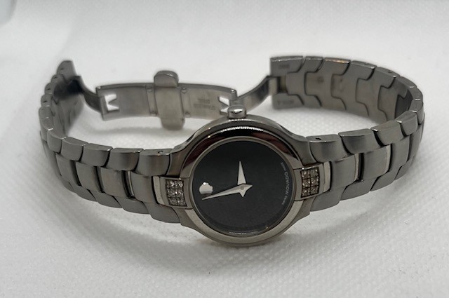 Authentic Movado Swiss Women’s Portico Black Dial With Diamond Watch 0604698