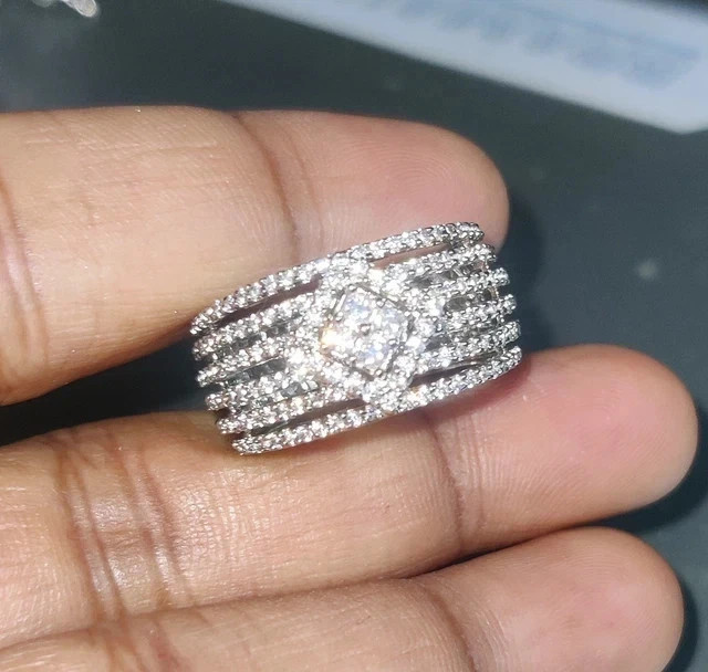 2.20Ct Round Moissanite Multi-Row Cocktail Engagement Ring 14K White Gold Plated