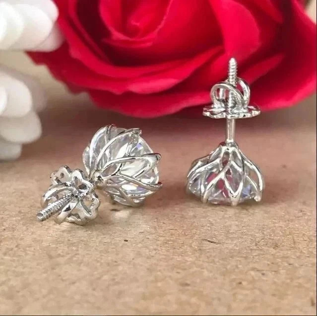 4 Ct Round Cut Moissanite Solitaire Stud Earrings 14k White Gold Plated