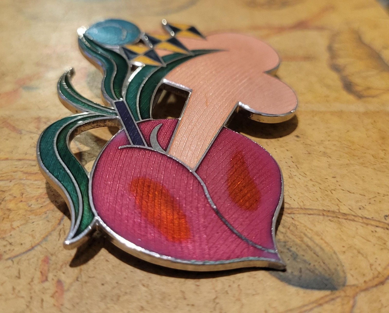 Peter Shire for ACME Studios “Wilcox” Brooch — Memphis Milano, 1985 Cloisonné