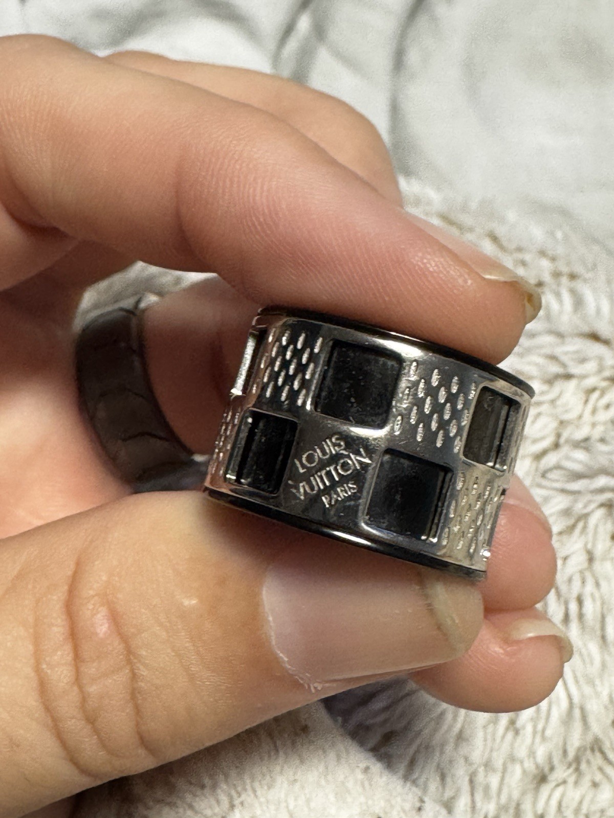 LOUIS VUITTON Damier Perforé ring Silver black Metal M64239 8.5