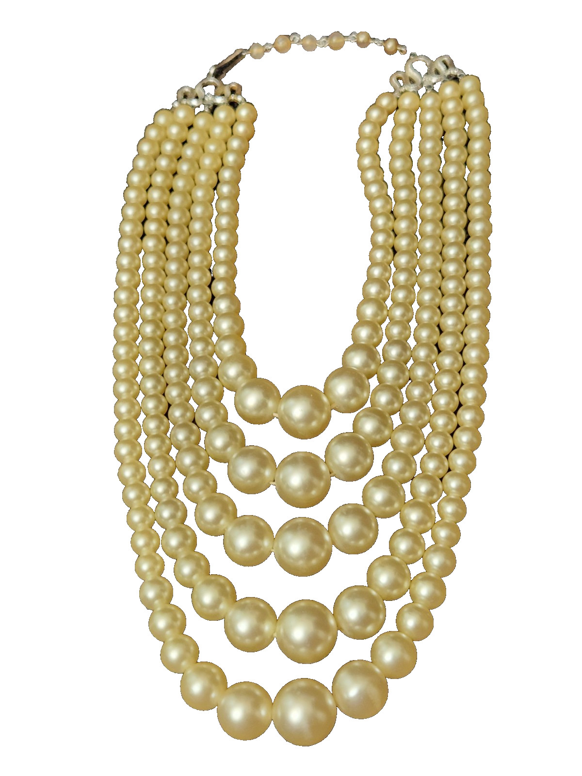 VINTAGE 5 STRAND CREAM COLOR PEARL NECKLACE WOMENS FASHION 16 1/2″ LONG