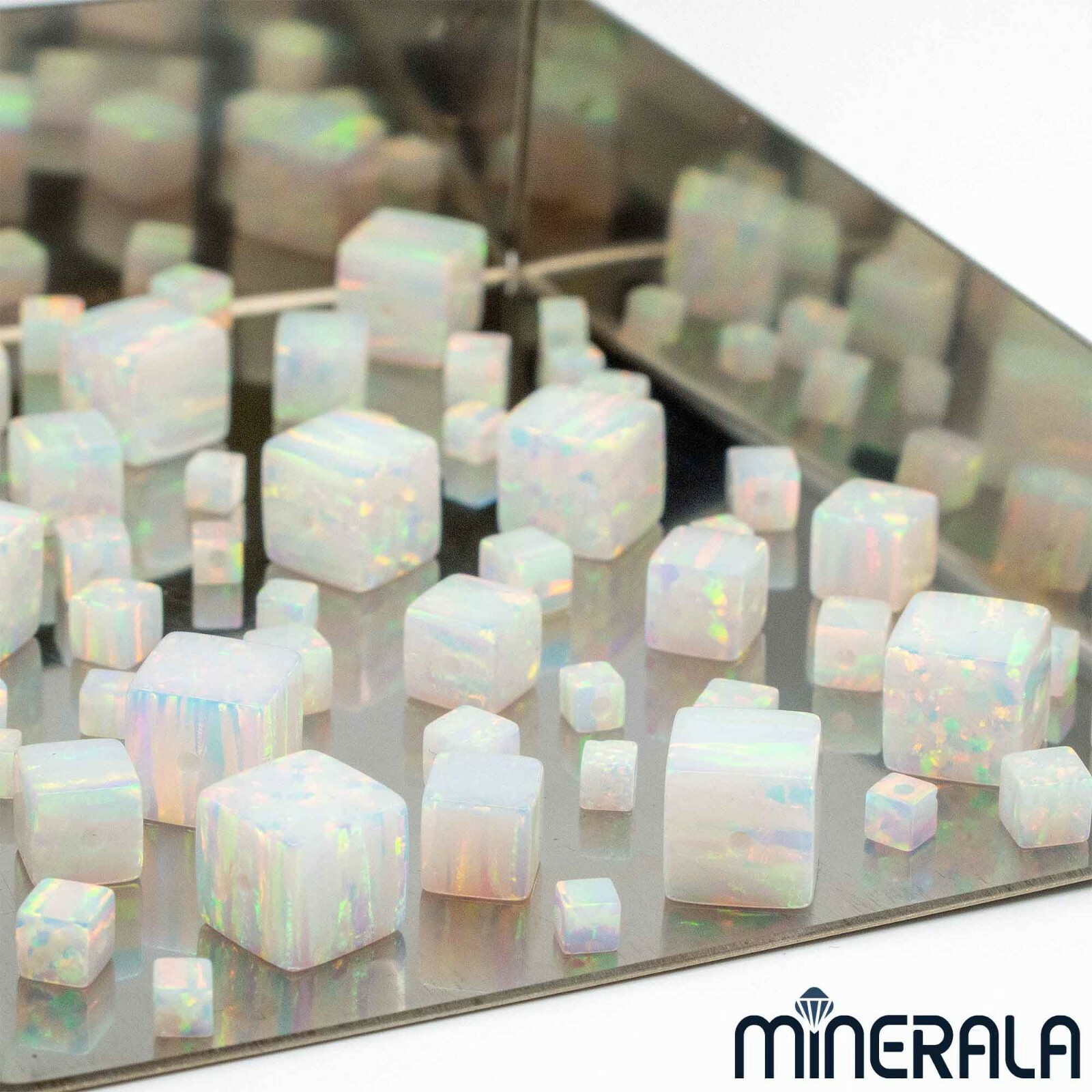 WHITE SYNTHETIC LAB CREATED OPAL CUBE LOOSE BEADS FULL DRILLED 3mm-8mm WP002B2