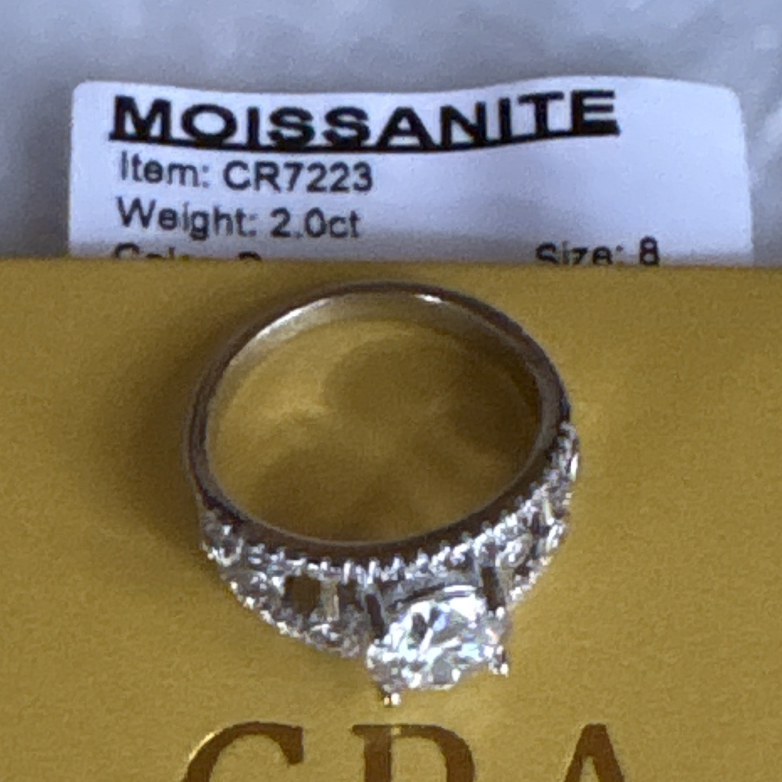 Sz 8 2.0ctw GRA Certified D Color Round Moissanite Ring CR7223