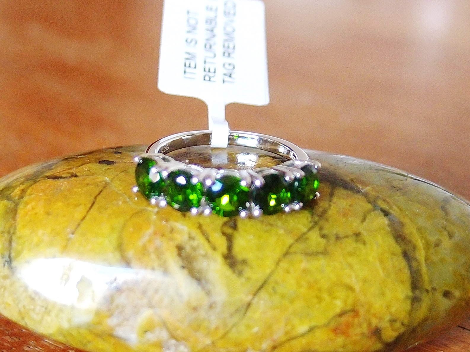 Natural Chrome Diopside Half Eternity 925 Sterling Silver Ring Size L
