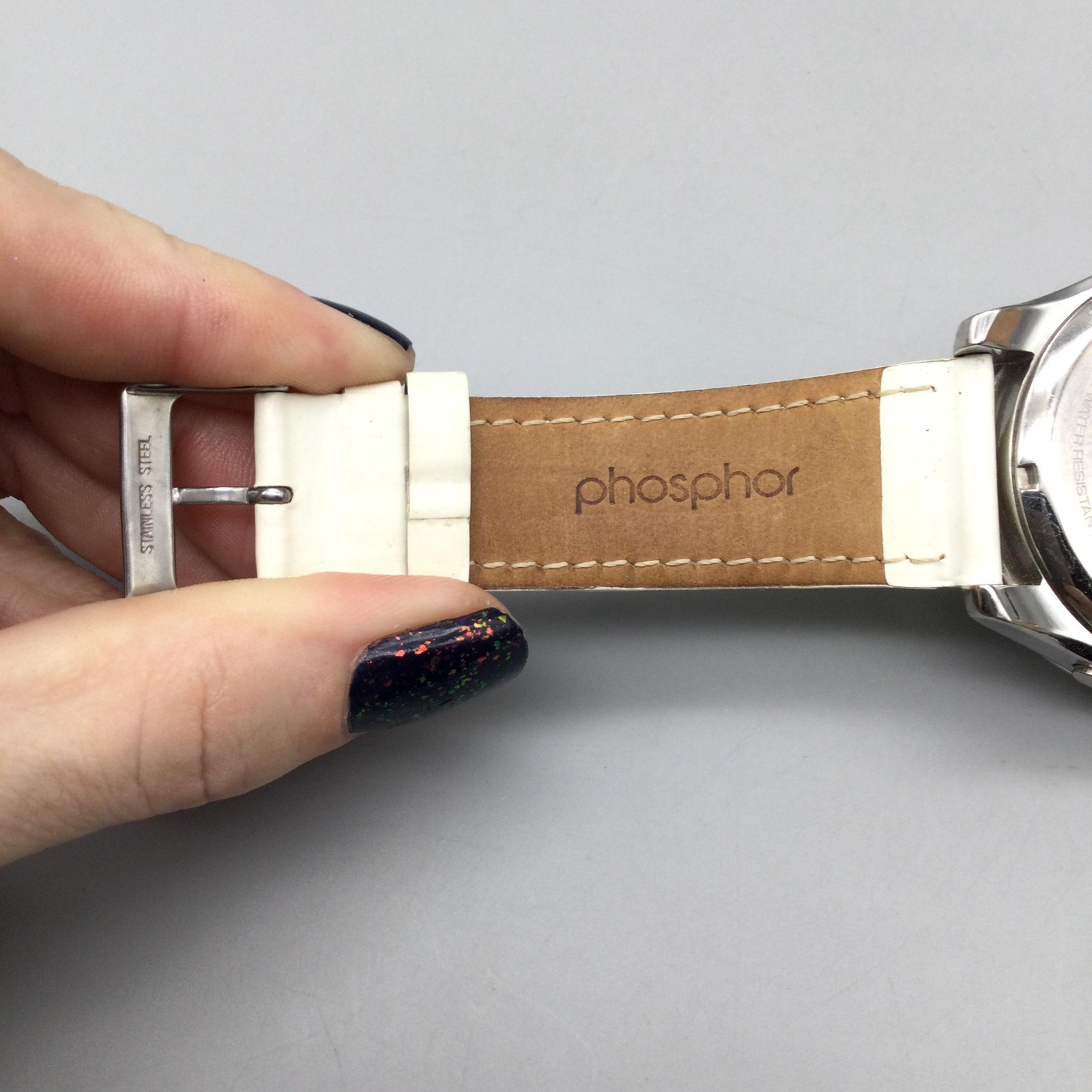 Phosphor Reveal Womens Watch 39mm Crystals LED Digital White Leather New Battery