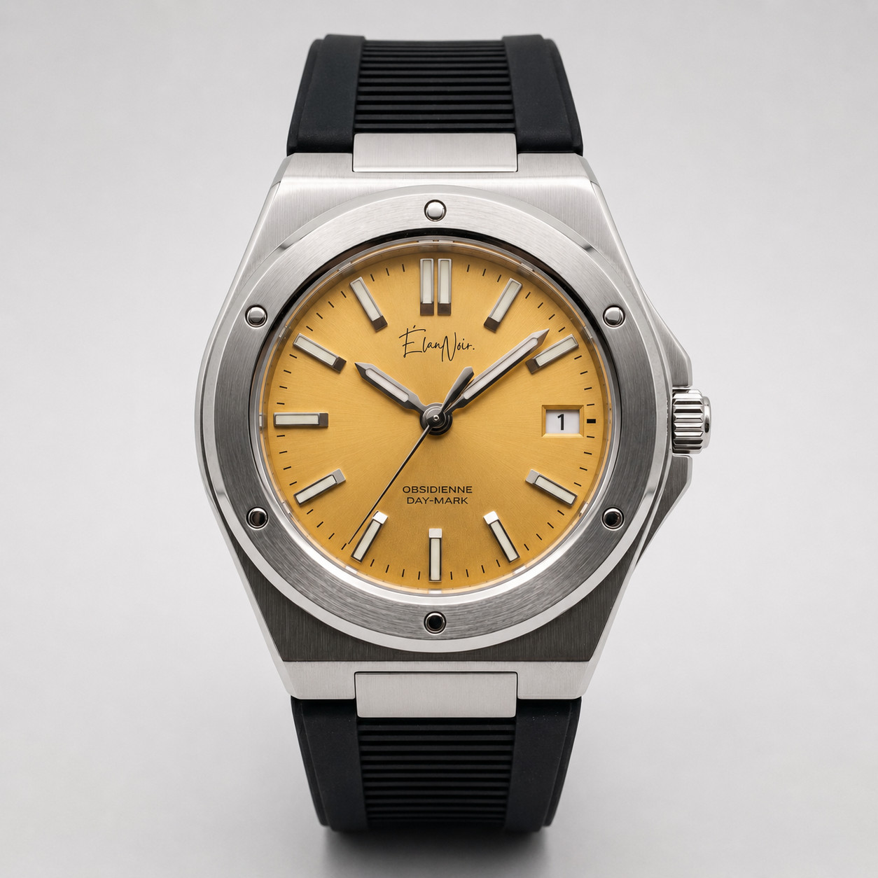 Élan Noir Obsidienne Day-Mark Automatic Watch Champagne Dial Sapphire Steel 41mm
