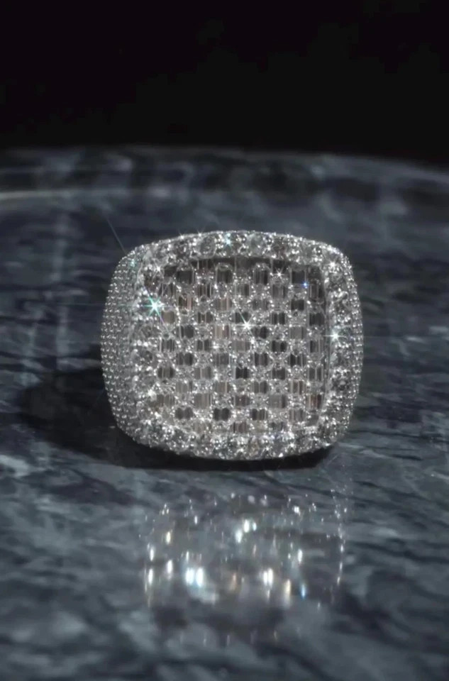 9TCW Baguette Lab Created Diamond 925 Sterling Silver Men’s Custom Pinky Ring