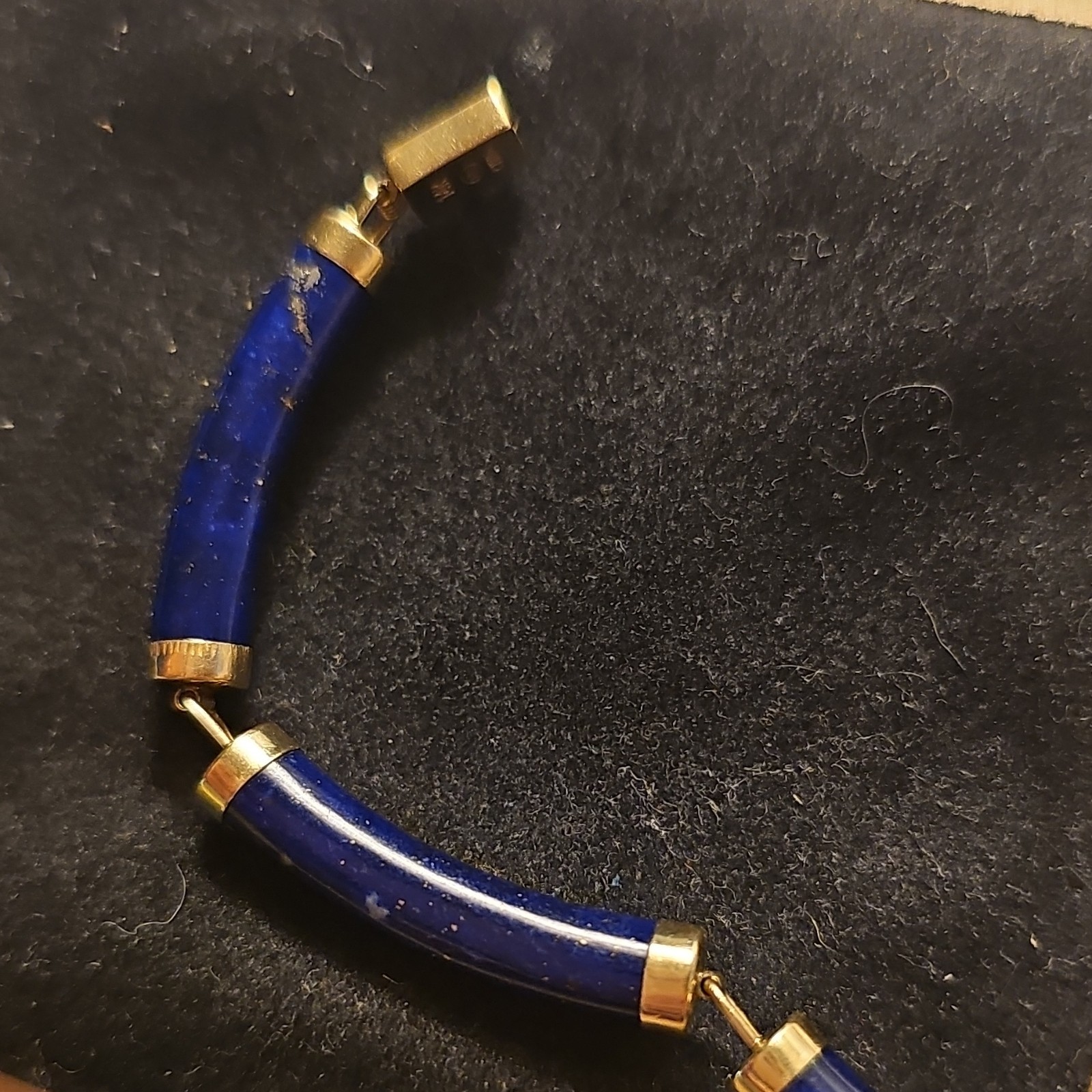 Vintage 14K Gold Heng Ngai HN Chinese Shou Lapis Lazuli Panel Bracelet 585