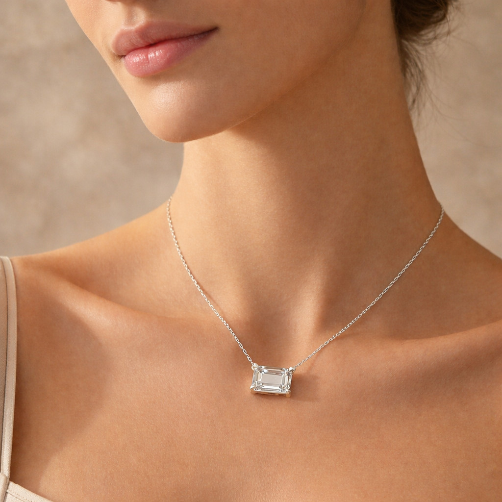0.50Ct Emerald Cut Lab Grown Diamond Pendant Necklace Sterling Silver Women Gift