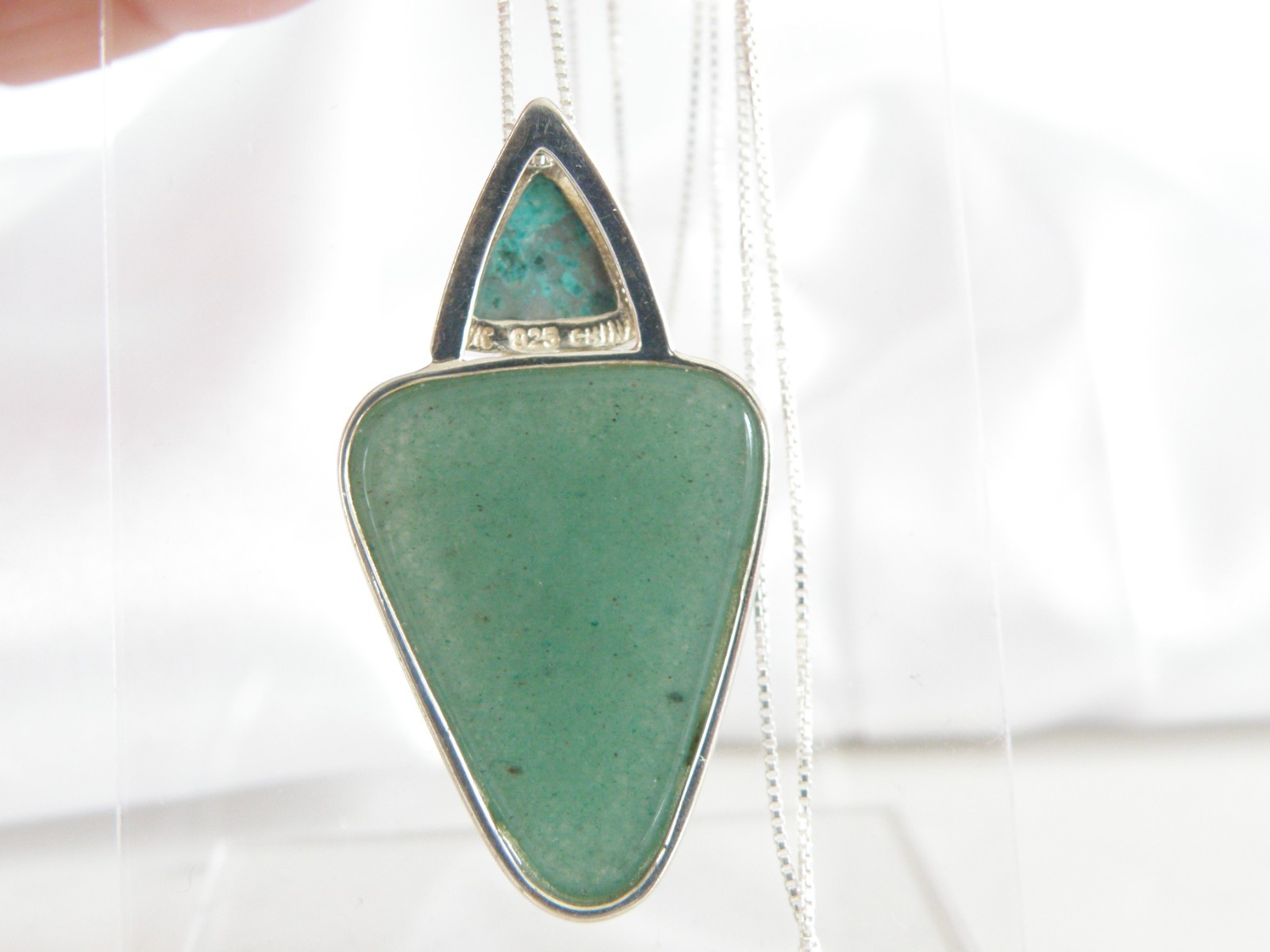 Vintage Sterling Silver 925 Aventurine Modern Slide Pendant Necklace