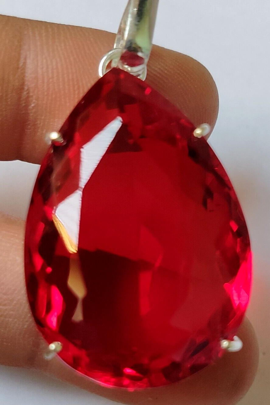 97.70 Ct. AAA+ Large Red Topaz Pear Cut 925 Silver Pendant Gift for Women/Her