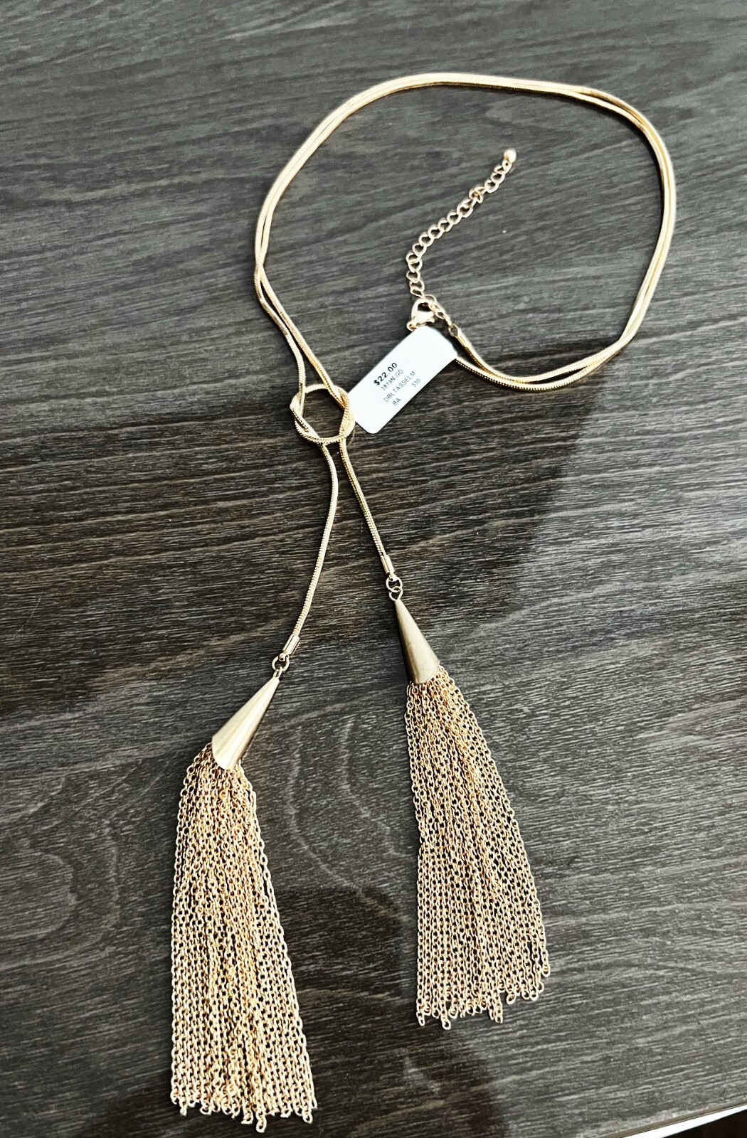 10 Snake Chain Lariat Goldtone Double Tassel Necklaces approx 30 inch chain