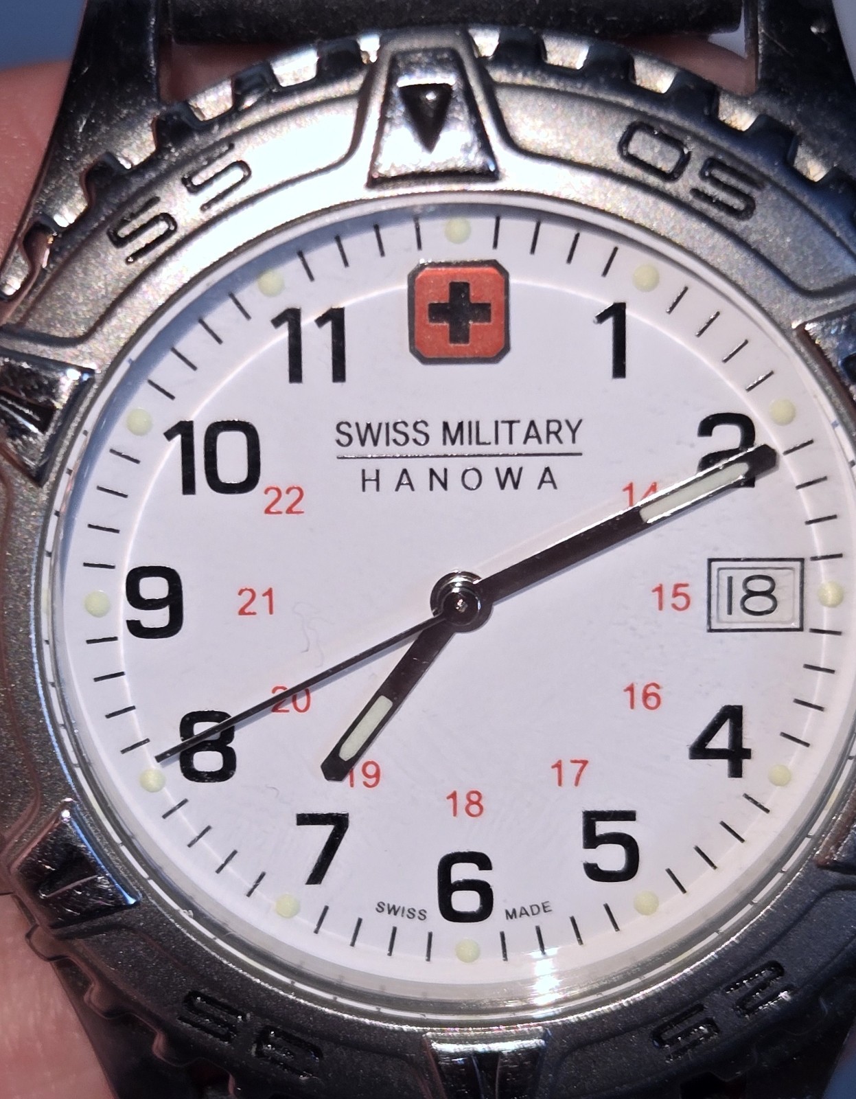 Swiss Made Swiss Military HANOWA Watch. Works! New Battery Stainless Steel 10ATM