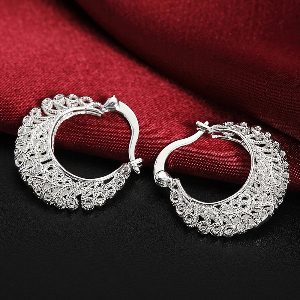 925 Sterling Solid Silver 50mm Round Smooth Big Hoop Earrings Women Jewelry
