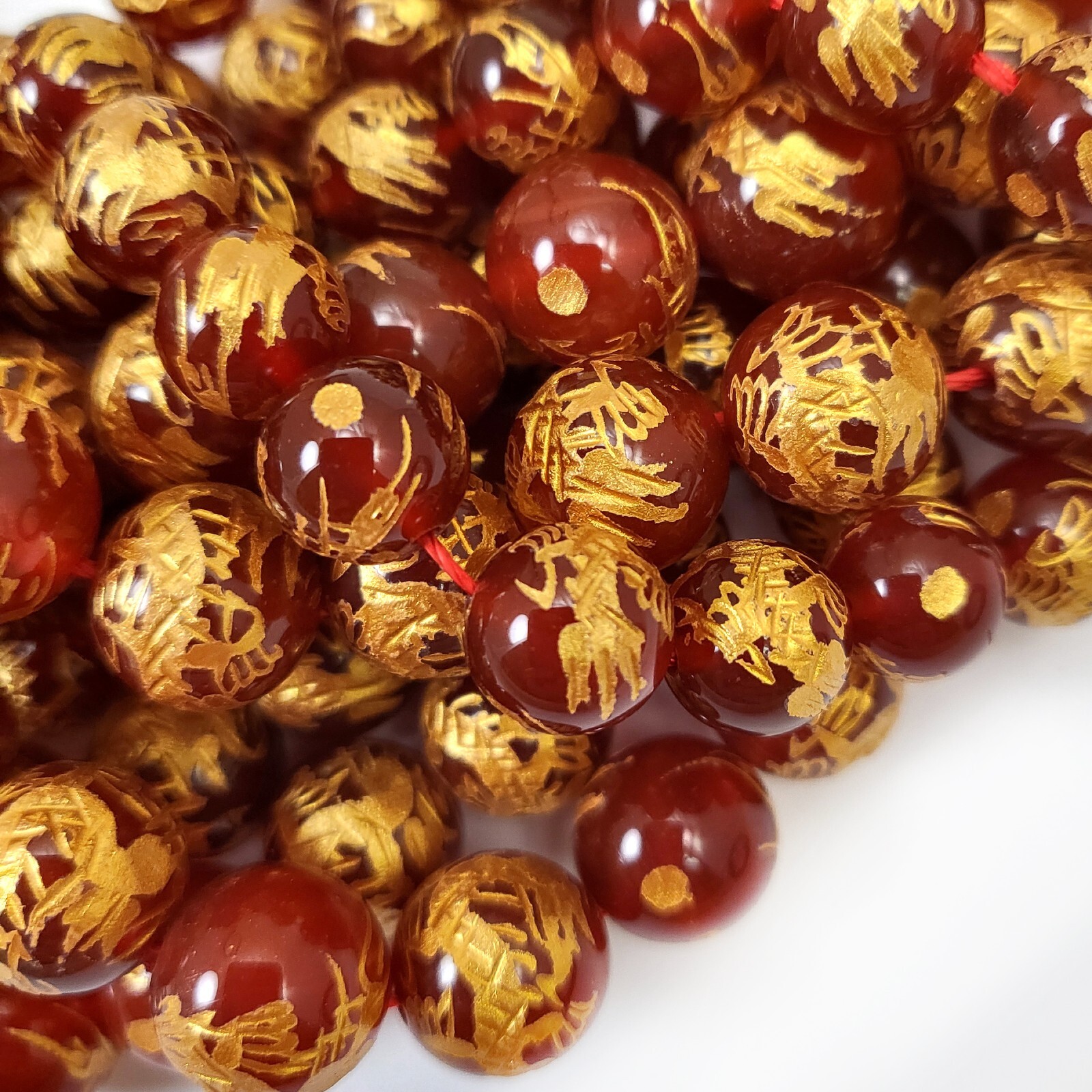 Natural Carnelian w Curved Gold Dragon Ball Round Beads 10mm 12mm 14mm