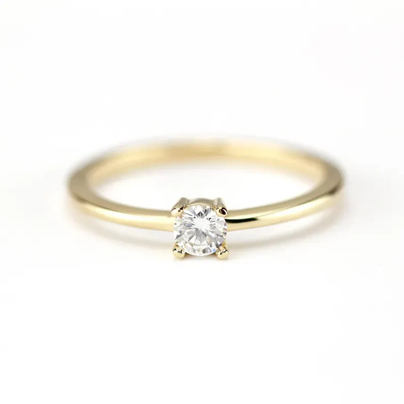 DEF I1-I3 Natural Round Diamond Solitaire Promise Ring 14K Yellow Gold 0.25Ct