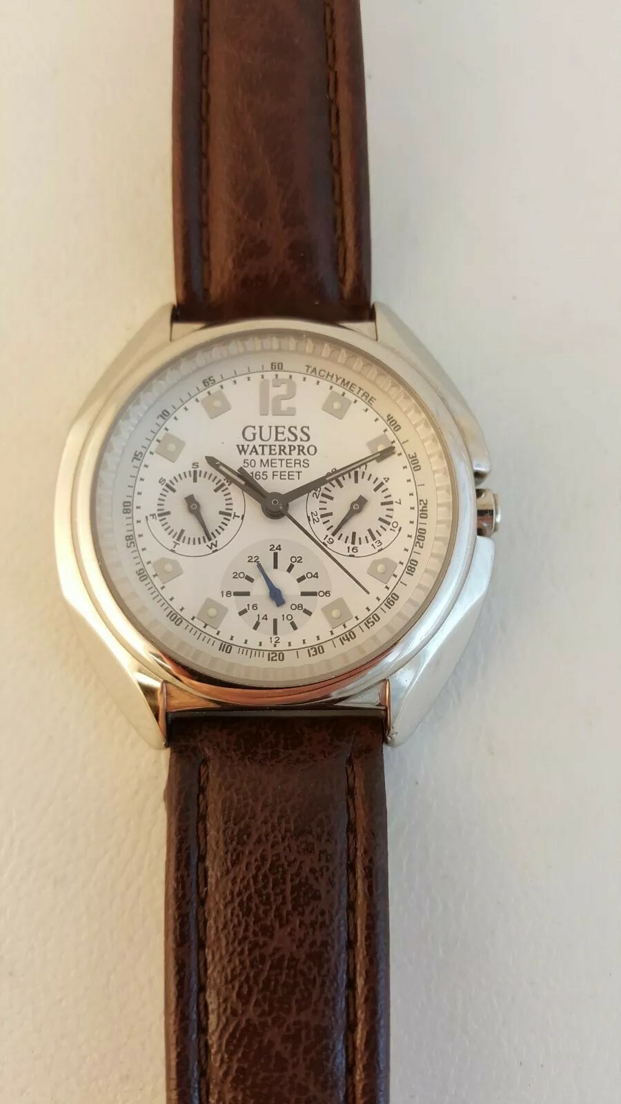 Guess Waterpro watch 50 meters 165 feet Tachymetre with leather band