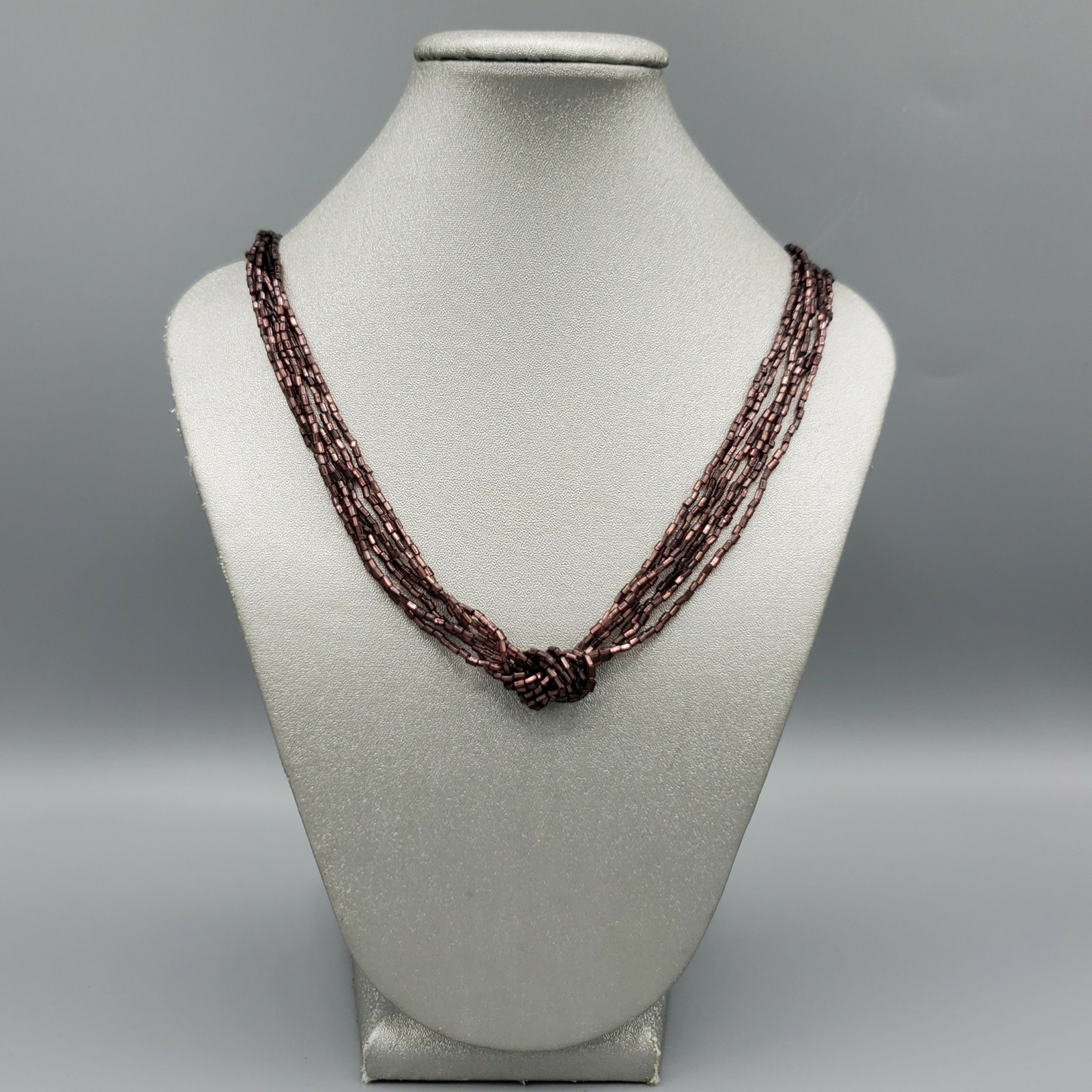 Purple Brown Plum Glass Tube Bead 6 Strand Knot Torsade Necklace 17″