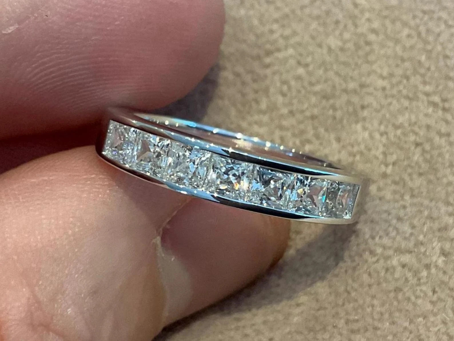 1.88Ct Princess Cut Natural Diamond Eternity Wedding Band 14K White Gold Size 6